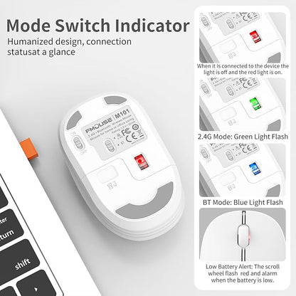 FMOUSE Cute Wireless Mouse, Bluetooth & 2.4GHz Dual Mode, Silent Click, AA Battery Powered, Kawaii for Kids Students Teen Girls, Compatible with Laptop Mac iPad PC (Fox)
