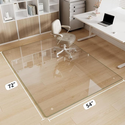 Glass Chair Mat 54" x 72" Heavy Duty Tempered Glass Office Chair Mat, Glass Floor Mat with Polished Edge and Round Corner for Smooth Glide, Carpet Hardwood Floor Protector