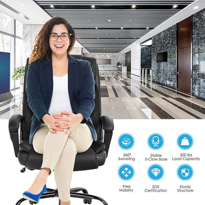 Giantex 500 lbs Big and Tall Office Chair, Massage Executive Chair w/ 6 Vibrating Points, Wide Seat Large Leather High Back Computer Task Desk Chair, Comfortable Headrest, Padded Armrest