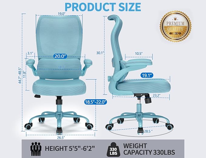TRALT Ergonomic Office Chair - Desk Chair with Wave High Back Adjustable Lumbar Support Computer Chair - Gaming Chairs Mesh Backrest and PU Leather Seat (Blue Blue)
