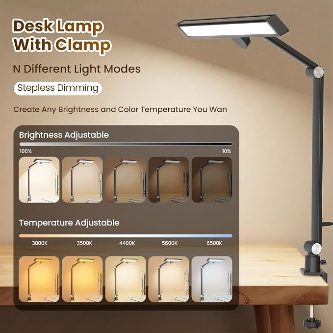 LIONVISON Desk Lamps for Home Office: 2-in-1 LED Eye-Caring Table Light | CRI >97 84 LED Beads - 5 Color Modes 10 Brightness - Adjustable Swing Arm Computer Office Lamp with Timer and Memory