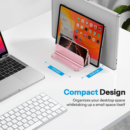 OMOTON Vertical Laptop Stand [Updated 3-Solts Version], Desktop Aluminum Mac Book Stand with Adjustable Dock Size, Fits All Mac Book, Surface, Chrome Book and Gaming Laptops (Up to 17.3 in),Rosegold