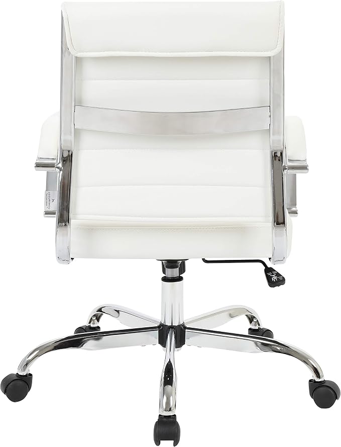 LeisureMod Benmar Leather Office Desk Chair, Mid-Back Ergonomic Swivel Chair with Lumbar Support, Adjustable Height, Tilt Lock, Cushioned Seat & Back, Home Office Task Chair (White, Single)