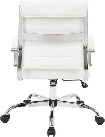LeisureMod Benmar Leather Office Desk Chair, Mid-Back Ergonomic Swivel Chair with Lumbar Support, Adjustable Height, Tilt Lock, Cushioned Seat & Back, Home Office Task Chair (White, Single)
