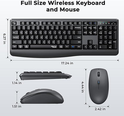 MEETION Silent Wireless Keyboard and Mouse Combo, Full-Sized Cordless Keyboard, 3 DPI Adjustable Optical Mouse, for Computers/Laptops/Windows/Mac,Black