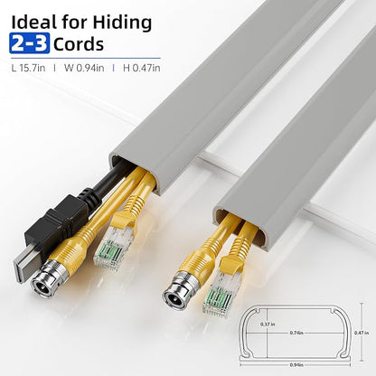Delamu 142in Grey Cord Hider Cable Hider, Cord Covers for 2-3 Wires on Wall, Premium Wire Hiders Wire Covers for Cords on Wall, Easier Setup TV Cable Cover Management Kit, W0.94 H0.47in, Grey