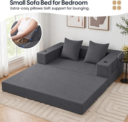 COMAX Futon Sofa Bed, 4‑in‑1 Convertible Sofa Bed, Folding Boneless Couches | Boneless Couch for living room, Fold Out Small Foldable Loveseat Floor Sleeper Mattress Lounge Space‑Saving, Grey
