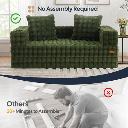 COMAX Futon Sofa Bed, 4‑in‑1 Convertible Sofa Bed, Folding Boneless Couches | Boneless Couch for living room, Fold Out Small Foldable Loveseat Floor Sleeper Mattress Lounge Space‑Saving, Classic Green