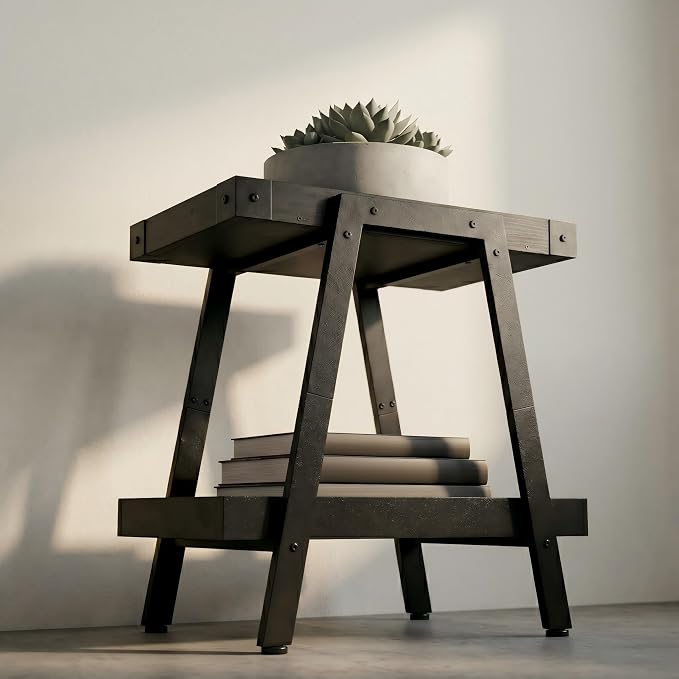 IPARTS EXPERT Farmhouse Side Table, 2-Tier Industrial End Table Black | Heavy Duty 150 LBS Idea for Living Room, Bedroom, Entryways, Home Offices Easy Assembly