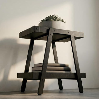 IPARTS EXPERT Farmhouse Side Table, 2-Tier Industrial End Table Black | Heavy Duty 150 LBS Idea for Living Room, Bedroom, Entryways, Home Offices Easy Assembly