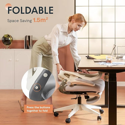 FLEXISPOT Foldex Ergonomic Office Chair, Folding Chair for Small Spaces with Lumbar Support, Flip-up Armrests, 3D Headrest, Desk Chairs with Footrest for Work,Video Game,Gift Foam Seat, Pink