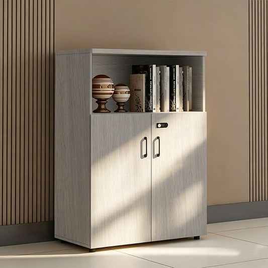 File Cabinet with Password Lock, Wood Lateral Filing Cabinet for Letter/A4 Files, 3 Drawer with Door, Printer Stand with Open Shelves for Home Office