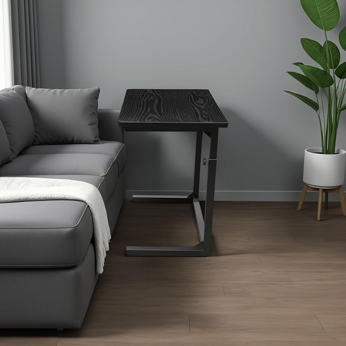 Height Adjustable C-Shaped Sofa Side Table, Laptop Table for Couch & Bed, Black