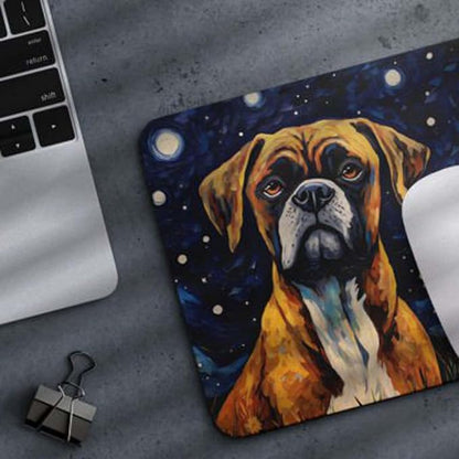 Tubbie Prints Starry Night Boxer Dog Mouse Pad for Home Office Gaming Working Desk Computer Desktop Accessories Non-Slip Rubber Mouse Pad for Dog Lovers (Boxer)