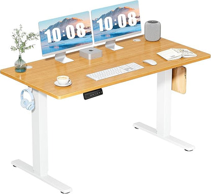 DUMOS 55 Inch Electric Standing Desk Height Adjustable, Sit to Stand Computer Workstations Large Work PC Table Home Office Writing Gaming Desks with Memory Presets for Walking Pad, Bedroom, Oak