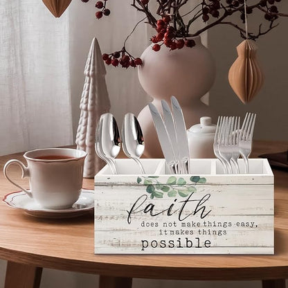 Sage Green Eucalyptus Christian Wooden Pen Pencil Holder for Office Desk Accessories, Faith Based Gifts, Inspirational Bible Verses Makeup Brush Toothbrush Holder Organizer for Bathroom