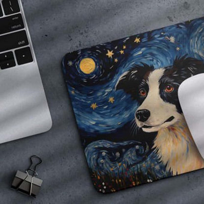 Tubbie Prints Starry Night Dog Mouse Pad for Computer Laptop Home Office Gaming Working Desk Desktop Accessories Non-Slip Rubber Mouse Pad for Dog Lovers (Border Collie)
