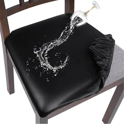 SearchI Waterproof PU Leather Seat Covers for Dining Chairs, 2 Pack Stretch Dining Room Chair Seat Covers, Kitchen Chair Seat Covers Protectors (Black)
