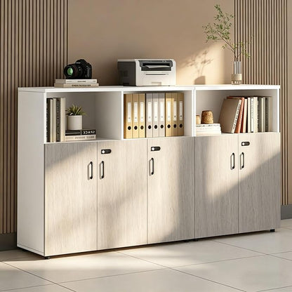 File Cabinet with Password Lock, Wood Lateral Filing Cabinet for Letter/A4 Files, 3 Drawer with Door, Printer Stand with Open Shelves for Home Office