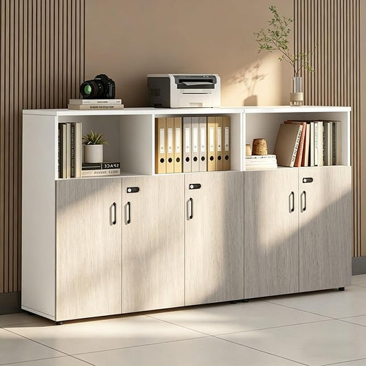 File Cabinet with Password Lock, Wood Lateral Filing Cabinet for Letter/A4 Files, 3 Drawer with Door, Printer Stand with Open Shelves for Home Office