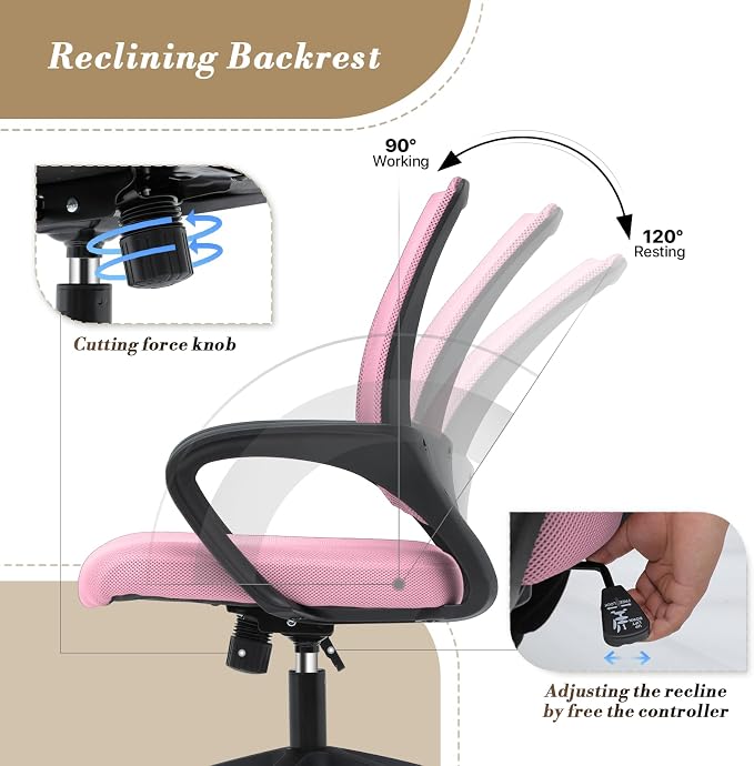 Office Chair Ergonomic - Mesh Desk Chair with Lumbar Support & Wide Seat (300Lbs Capacity) Adjustable Height, Swivel Wheels - for Home Office, Gaming, Bedroom
