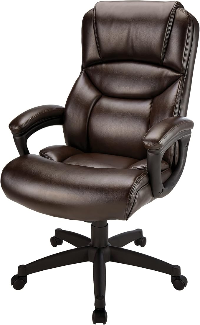 Realspace® Fennington Bonded Leather High-Back Chair, Brown/Black