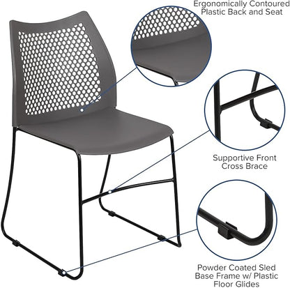 Flash Furniture Hercules Series Contoured Lobby Chairs with Air-Vent Honeycomb Backs, Ergonomic Stacking Chairs for Offices, Set of 5, Gray