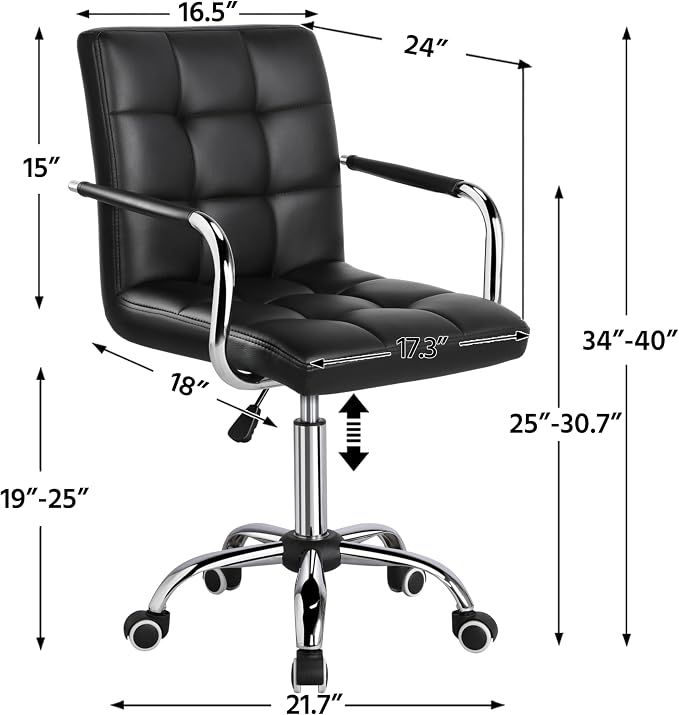 Topeakmart Home Office Chair Height Adjustable Desk Chair Mid Back PU Leather with 360° Swivel Large Seat with Wheels Black