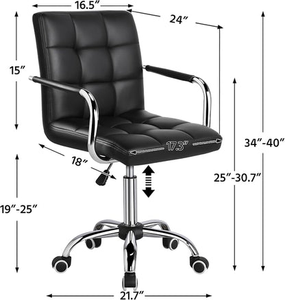Topeakmart Home Office Chair Height Adjustable Desk Chair Mid Back PU Leather with 360° Swivel Large Seat with Wheels Black
