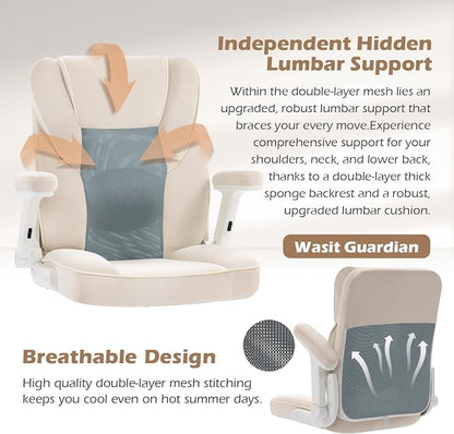 SEATZONE Home Office Desk Chairs with Wheels and Armrests,Office Chair Comfortable Ergonomic Mesh with Teddy Fleece Fabric Executive Computer Chairs for Adults and Teens,Beige