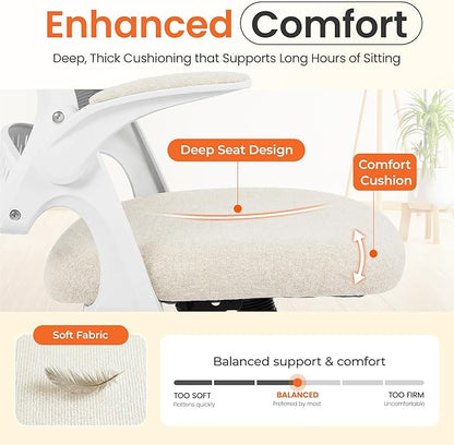 NEO CHAIR Office Chair Computer Desk Chair Ergonomic Gaming Comfy Mesh with Flip-up Arms Lumbar Support Adjustable Height Rolling Wheels for Home Office (Ivory)