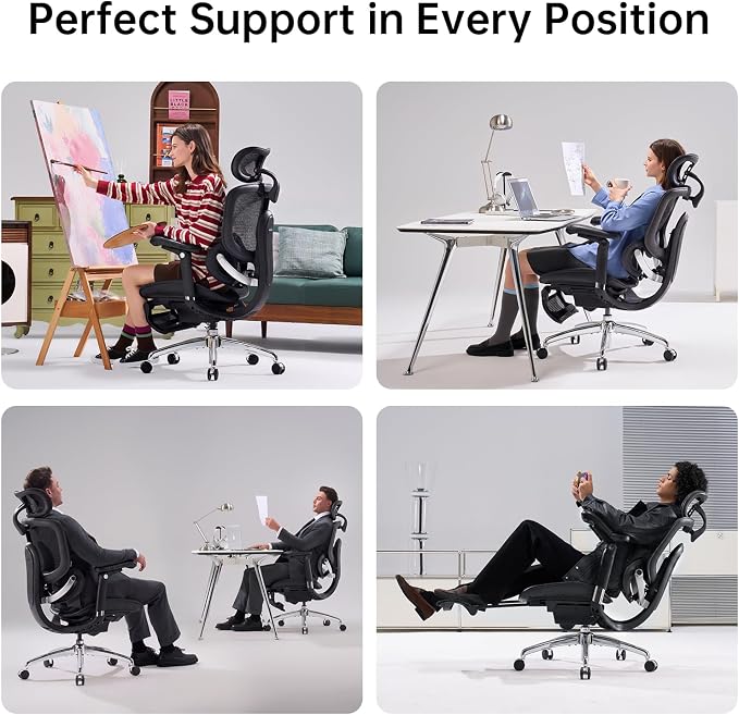 SIHOO Doro C300 Pro V2 Ergonomic Office Chair with Footrest & Full-Body Adaptive Support, 8D Armrests & Breathable Mesh, Comfy High Back Computer Desk Chair for Long Hours, 135° Recline (Jet Black)