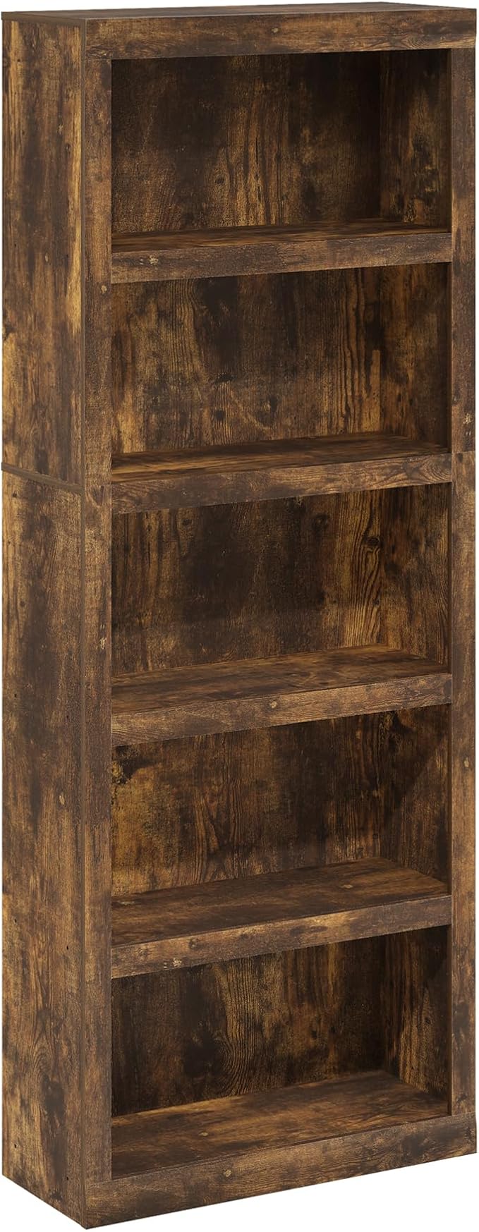 Furinno Rail Book Shelf, 5-Tier Bookshelf with Open Shelf, Bookcase with Classic Style Edges, 10 x 24.6 x 63.5, for Organization and Storage, for Living Room, Bedroom, Home Office, Amber Pine