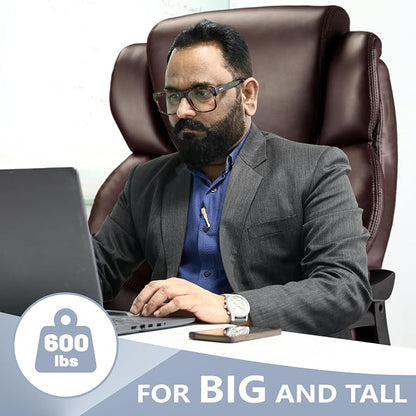 800lbs Big and Tall Office Chair, Executive Chair with Adjustable Headrest, High Back Extra Wide Seat, Heavy Duty PU Leather for Home Office, Comfortable Large Computer Desk Chair