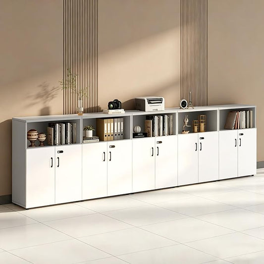 File Cabinet with Password Lock, Wood Lateral Filing Cabinet for Letter/A4 Files, 3 Drawer with Door, Printer Stand with Open Shelves for Home Office