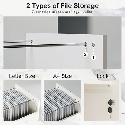 ModernMate 2 Drawer Lateral File Cabinet, 63" Wood Filing Cabinet for Home Office with Lock, Adjustable Storage Shelves, AC/USB, Sliding Door, Wide Office Credenza, Fits Letter/A4 Size, White Rattan
