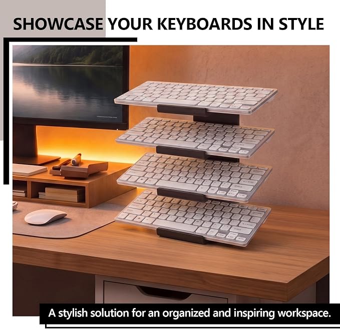 Novabright 4 Tier Keyboard Display Stand Keyboard Storage Rack for Gaming Desk Setup Workstations Office Organization Space Saving Desktop Storage Black