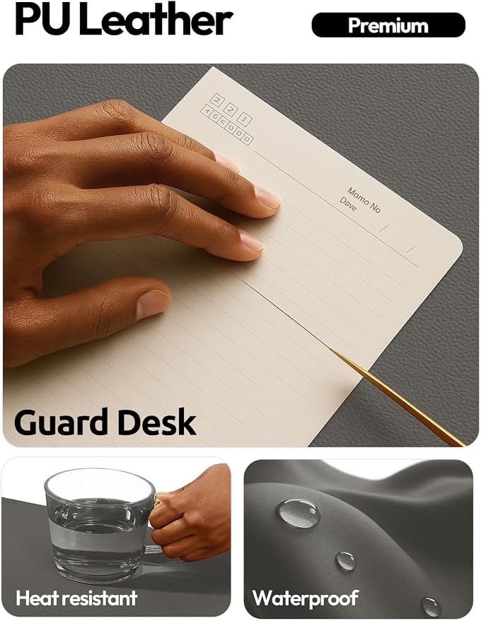 YSAGi Leather Desk Protector, Office Mat, Large Mouse Mat, Non-Slip PU Leather Blotter, Laptop Desk Mat, Waterproof Writing Pad for Office and Home(Dark Grey, 42" x 17.2")