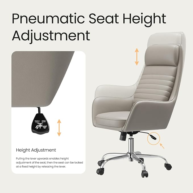 COLAMY Ellis High-Back Home Office Desk Chair, Leather Executive Chair with Integrated Armrests, Khaki