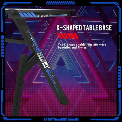 FDW Computer Desk Gaming Desk Student PC Desk Writing Desk Office Desk Modern Ergonomic Racing Style Table Workstation Carbon Fiber Headphone Hook (47in, Blue)