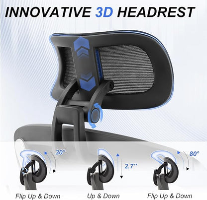750lbs Ergonomic Office Chair,Upgrade Big and Tall Office Chairs for Heavy People,Mesh High Back Desk Chair with 5D Flip Arms Large Wheels,Adjustable Headrest & Lumbar Support,Wide Chairs