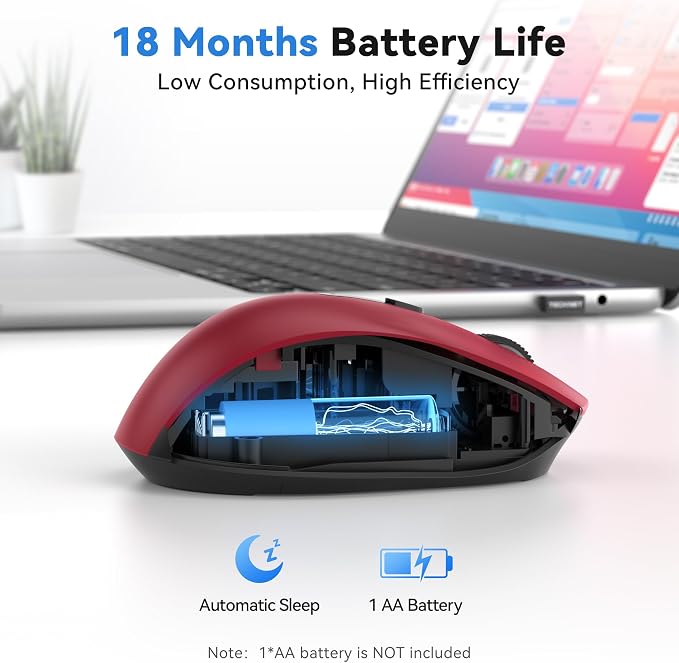 TECKNET Wireless Mouse for Laptop, (BT5.2/3.0 & 2.4G) Bluetooth Wireless Mouse, Silent Click, 5-Level Adjustable DPI, Ergonomic Portable Computer Mice for Laptop, PC, MacBook, Chromebook