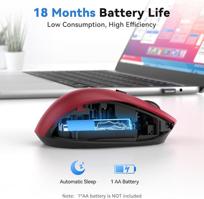 TECKNET Wireless Mouse for Laptop, (BT5.2/3.0 & 2.4G) Bluetooth Wireless Mouse, Silent Click, 5-Level Adjustable DPI, Ergonomic Portable Computer Mice for Laptop, PC, MacBook, Chromebook