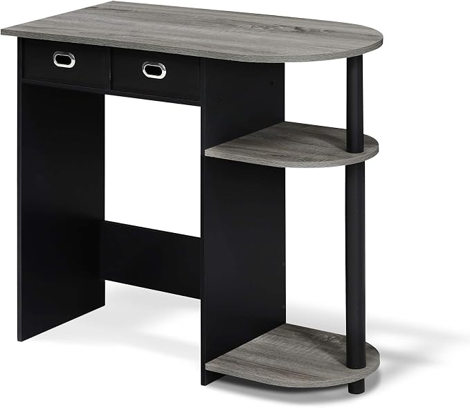 Furinno Go Green 32-Inch Brown Computer Desk, Office Desk with 2 Side Shelves and Storage Bins, Rectangular Home Office Desk, Gaming Desk for Home Office, Bedroom, Study Room, Grey Oak