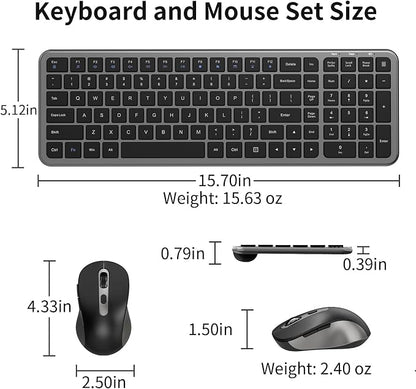 Silent Keyboard and Mouse, Wireless Compact Full-Size Computer Keyboard with Calculator Button, 2400 DPI Mouse, Quiet Clicking, Ultra-Thin Cordless USB Kit for Windows Mac Laptops - Iron Grey