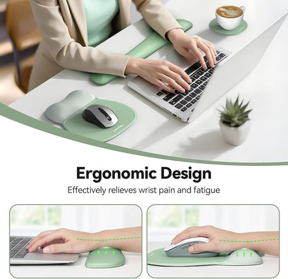 TECKNET Gel Mouse Pad with Wrist Rest, 3 in 1 Keyboard Wrist Rest for Pain Relief, Non-Slip PU Base & Easy Typing, Ergonomic Mousepad Set for Office & Home