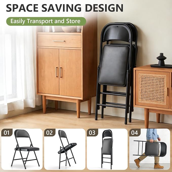 16 Pack Folding Chairs, PU Leather Folding Dining Chairs with Padded Cushion Seat & Back, Indoor Outdoor Folding Chair Set for Home Office, Parties, Events, Wedding, Extra Guest Seating