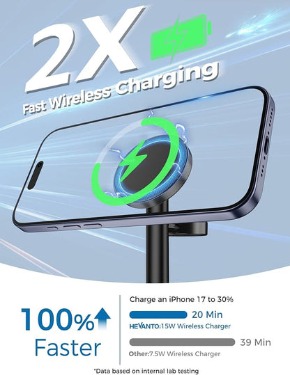 Hevanto 2026 3 in 1 Wireless Charging Station for Apple MagSafe Charger, 15W Fast Magnetic Mag-Safe Charger Stand for iPhone 17 16 15 14 13 12 17e Apple Watch AirPods Series, Gifts for Men
