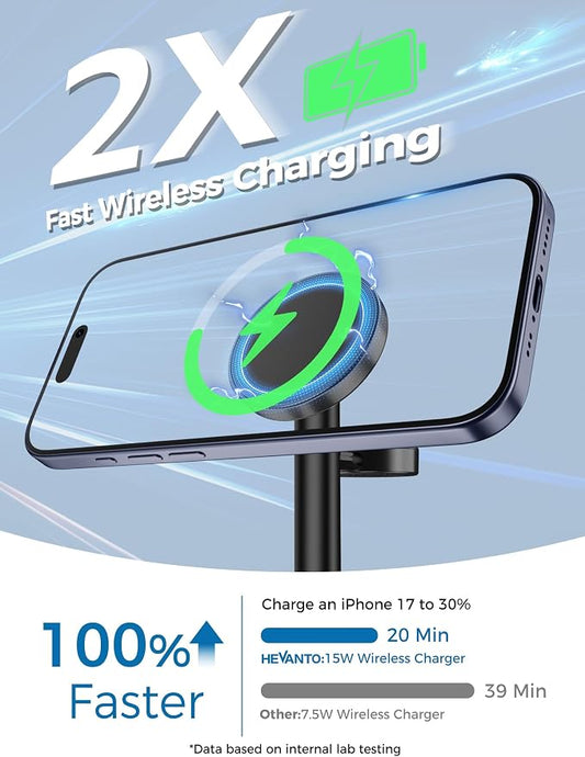 2 Pack Hevanto 2026 3 in 1 Wireless Charging Station for Apple MagSafe Charger, 15W Fast Magnetic Mag-Safe Charger Stand for iPhone 17 16 15 14 13 12 Apple Watch AirPods (Adaptor Not Included)