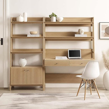 Modway 2-Piece Home Office Desk and Bookshelf Display Case in Oak
